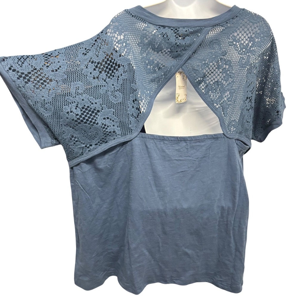 Suzanne Betro Weekend Blue Lace Yoke Cutout Back Tunic Top 2X‎ NWT U2602005 - Picture 3 of 10